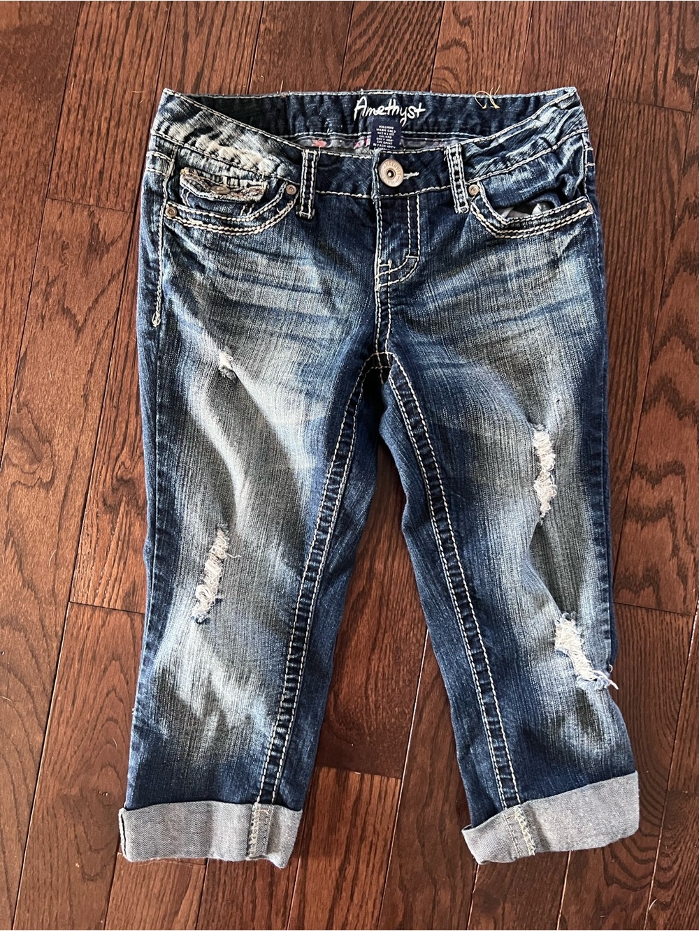 Amethyst Jeans Distressed Capri Roll-Cuff Jeans